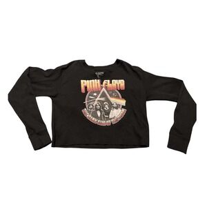Pink Floyd Shirt Womens XL Black Dark Side Of The Moon Crop Long Sleeve Band Tee